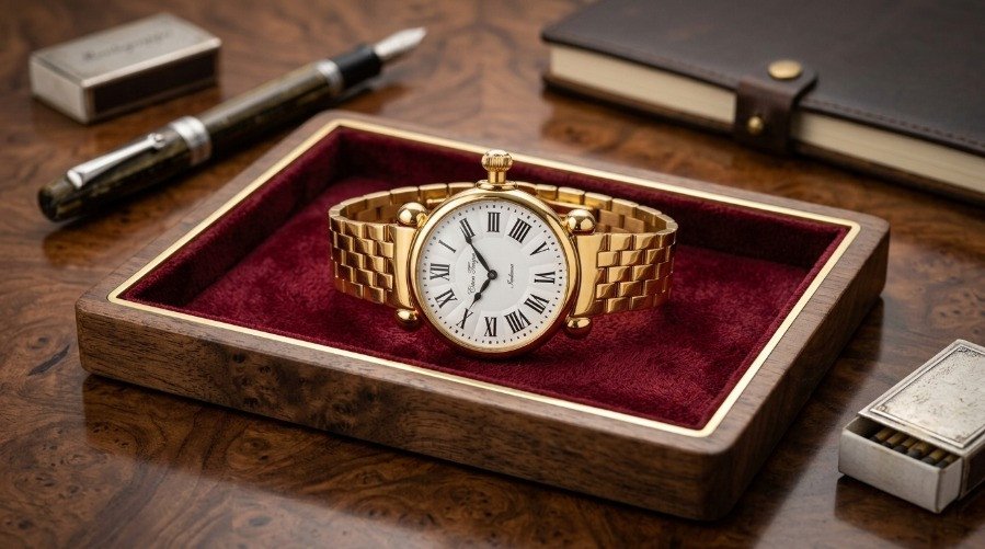 ساعة CONTATEMPO استيك معدن  ذهبي قلب ابيض خطوط _Italian
